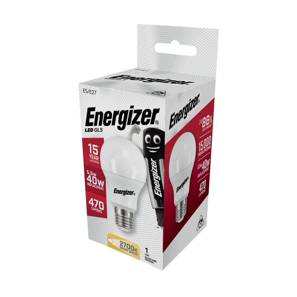 Energizer LED GLS Opal ES/E27 Warm White 470lm 40W 3 Energizer LED GLS Opal ES/E27 Warm White 470lm 40W