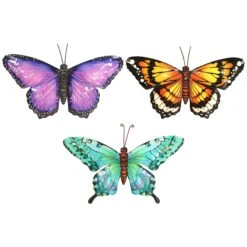 Primus Purple Orange & Cyan Set Of 3 Small Metal Butterfly Wall Art